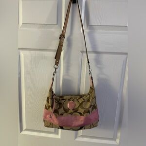 Coach Pink and Brown Signature Shoulder Bag